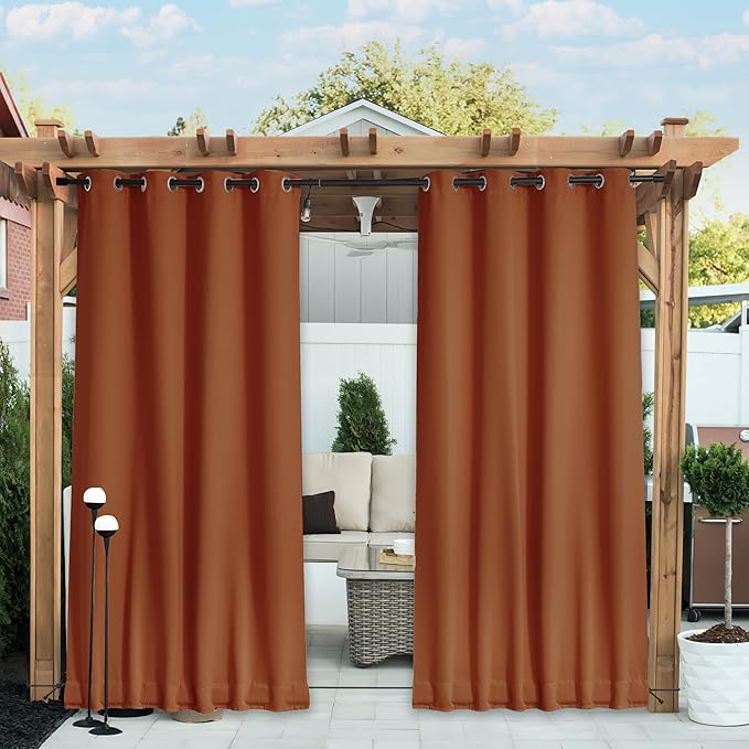 NICETOWN 2 Panels Outdoor Curtains Waterproof Fixed Grommet/Back Tab on Top & by NICETOWN
