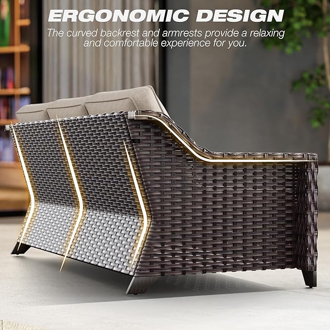 Joyside Patio Furniture Set, 3 Pieces Outdoor Wicker High Back Sofa - Image 6