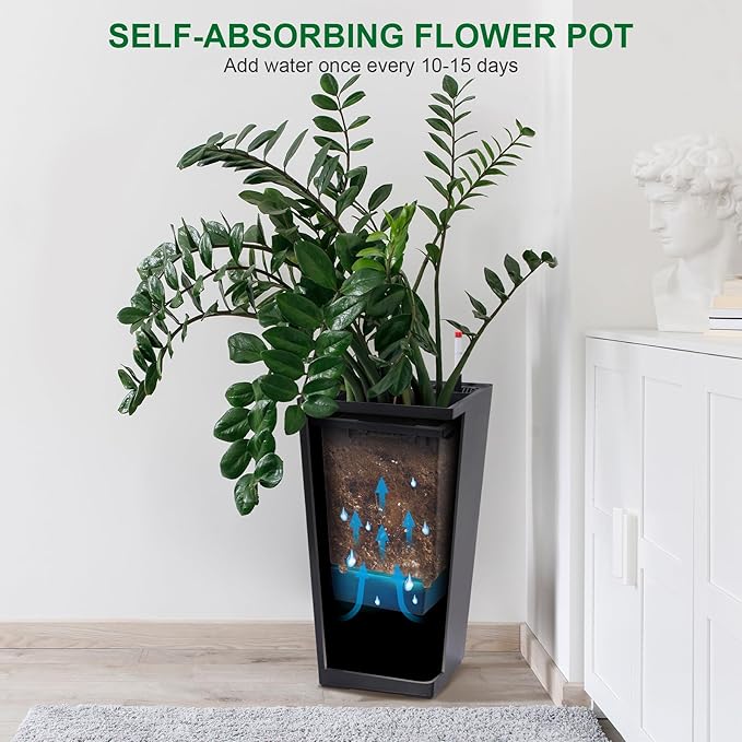 GarveeLife 22.5 in Tall Planters Set of 2, Outdoor＆Indoor Black Planter Pots - Image 5