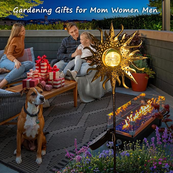 HOMEIMPRO Large Sun Solar Garden Decor Lights Outdoor Garden Gifts Mom Dad - Image 2
