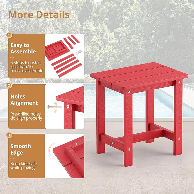 LUE BONA Outdoor Side Table, HDPS Small Outdoor Adirondack Side Tables - Image 7