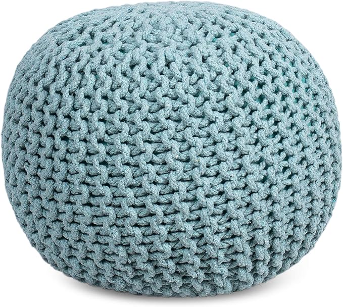 BIRDROCK HOME Round Pouf Ottoman | Cotton Braided Round Foot Stool | Bedroom - Image 5