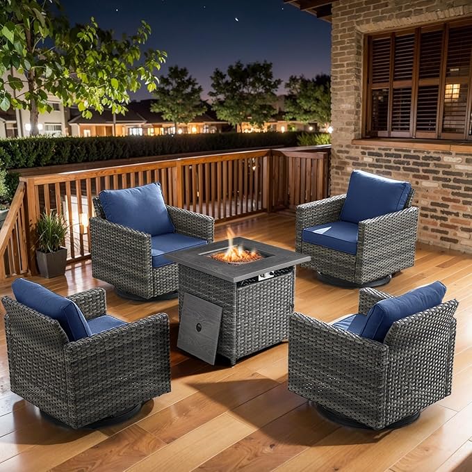 Belord 5 Pieces Wicker Patio Furniture Set: 4 Outdoor Swivel Glider Rocker by Belord