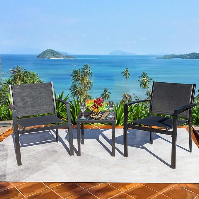 Homall 3 Pieces Patio Furniture Set Outdoor Patio Conversation Textilene Bistro - Image 2