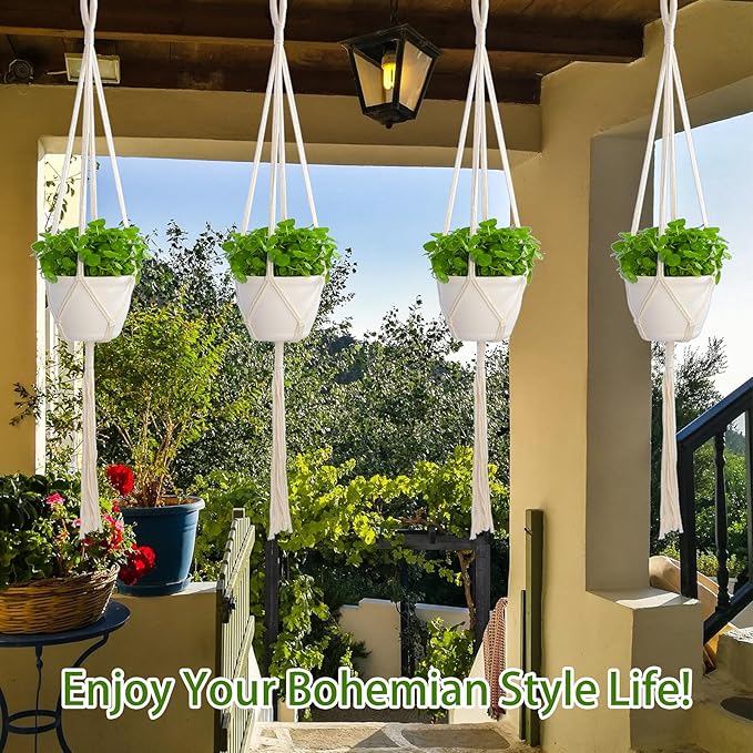 Macrame Plant Hangers Indoor Macrame, 4 Pack Hanging Planter Holder - Image 6