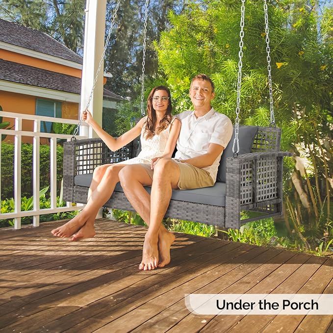 VINGLI 4 FT Rattan Porch Swing Outdoor Support 800 LBS - Image 6