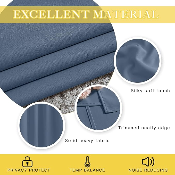 NICETOWN Stone Blue Blackout Sliding Door Curtains, Grommet Thermal Curtain - Image 4