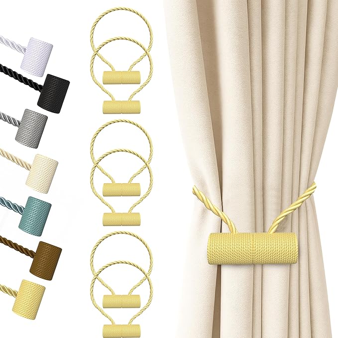 Hion Magnetic Curtain Tiebacks Golden 6 Pack, Curtain Tiebacks Buckles by Hion
