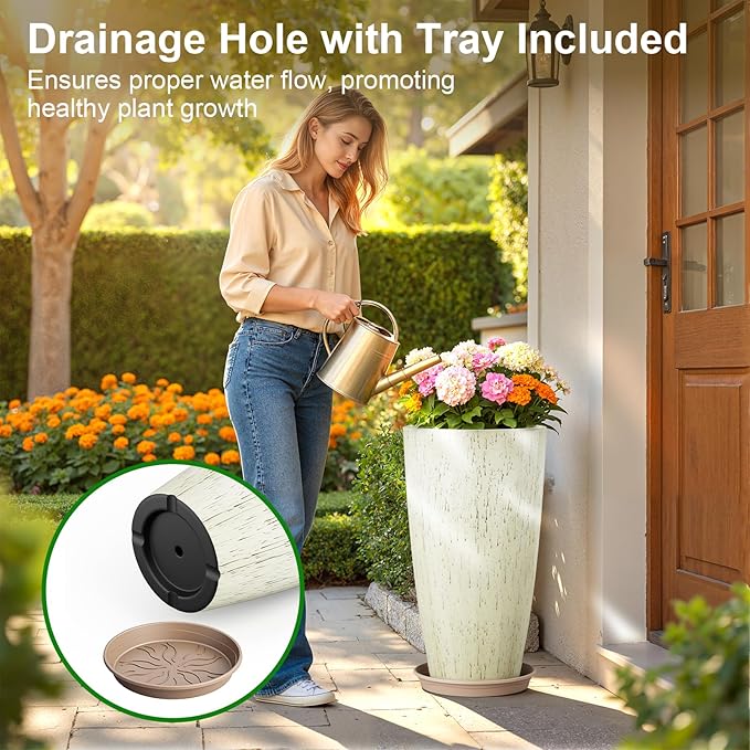 QCQHDU 21 inch Tall Planters for Outdoor & Indoor Plants, 2 Pack Sturdy - Image 5