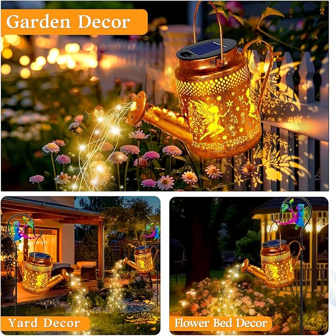 Solar Lanterns Outdoor Waterproof, Metal Watering Can Garden Decor, Fairy - Image 5