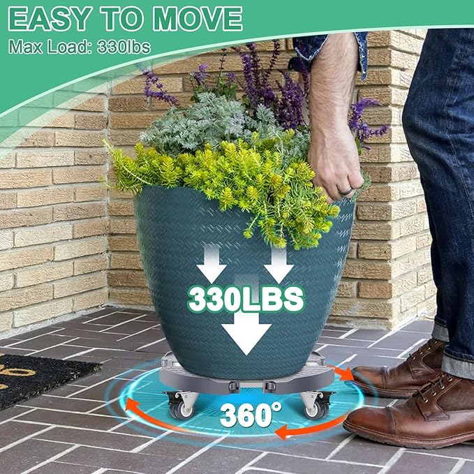 sanyi Plant Caddy with Wheels, 2 Pack Adjustable 15-21 Inch Rolling Planter - Image 2