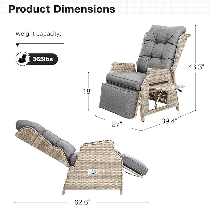 Outdoor Recliner with Adjustable Back and Footrest, Patio 150° Lay Flat - Image 2