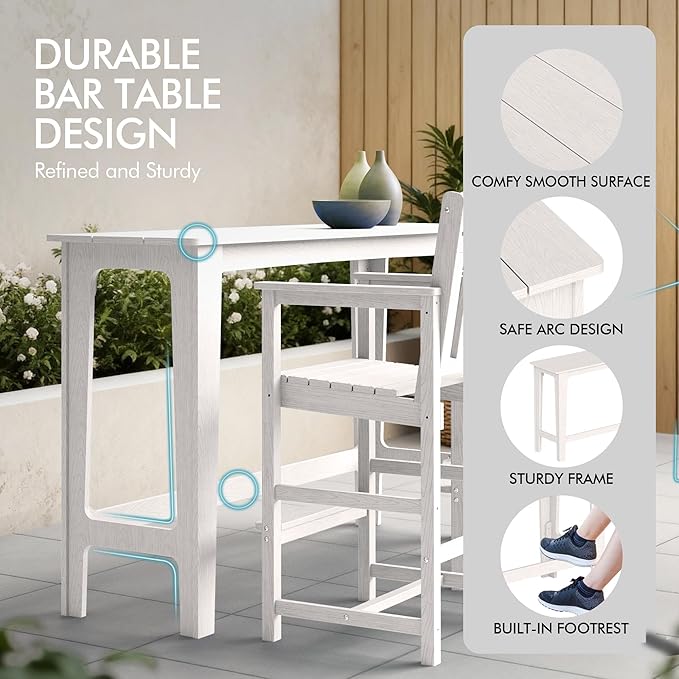 Ciokea 3 Pcs Outdoor Bar Height Table Set, Heavy-Duty All-Weather HDPE Patio - Image 5