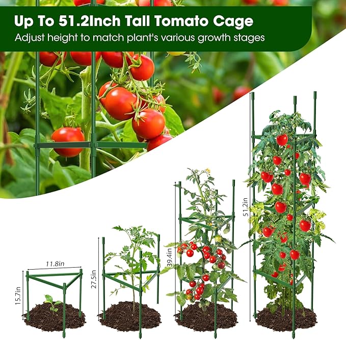 6 Pack Tomato Cages for Garden, Heavy Duty Adjustable Tomato Stake Support for - Image 3