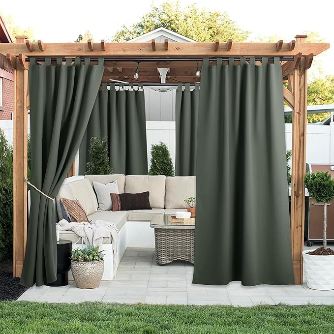 NICETOWN 2 Panels Greyish Green Long Outdoor Curtainss - Image 2