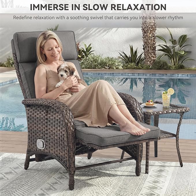 3 Pieces Zero Gravity Wicker Patio Recliner Chairs Set of 2 - Image 4