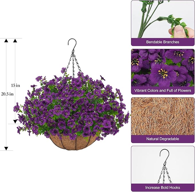 Artificial Faux Hanging Plants Flowers Basket - Image 4