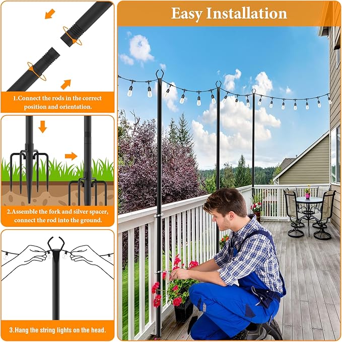 2 Pack String Light Poles, 10 Ft Light Poles - Image 5