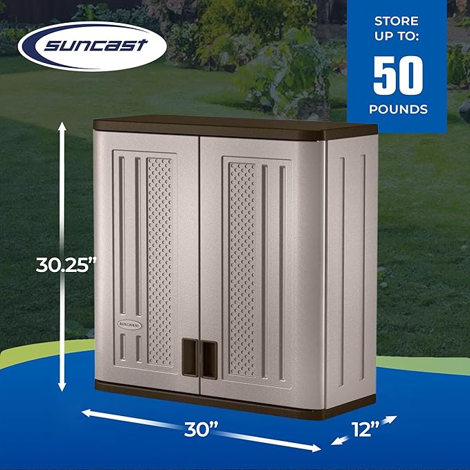 Suncast 2 Pack 4 Cubic Feet Resin Single Shelf Garage Wall Storage Cabinet - Image 3