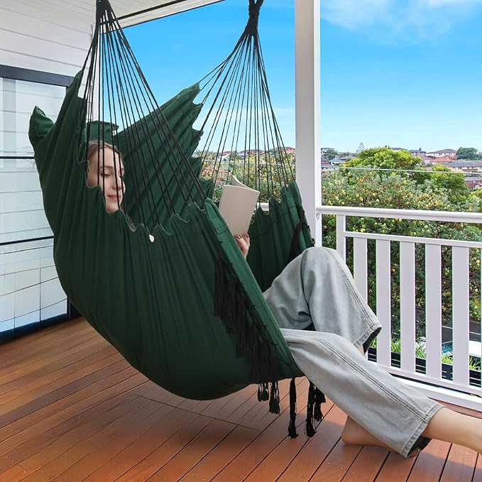 Y- STOP Hammock Chair Hanging Rope Swing, Max 500 Lbs, 2 Cushions Included - Image 2