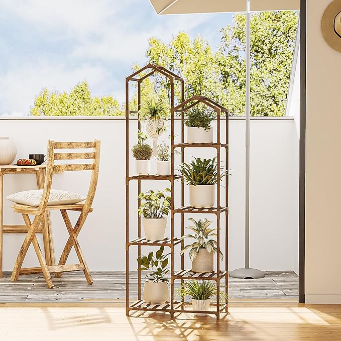 Bamworld Tall Plant Stand Indoor Outdoor Corner Plant Shelf Hanging Plant - Image 2