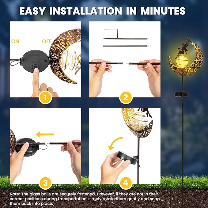 Fairy Garden Solar Lights Outdoor Moon Stakes, Waterproof Outdoor Metal Decor - Image 8