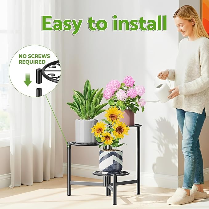 Metal Plant Stand Outdoor Indoor, 3 Tier Foldable Corner Tall Plant Shelf - Image 6