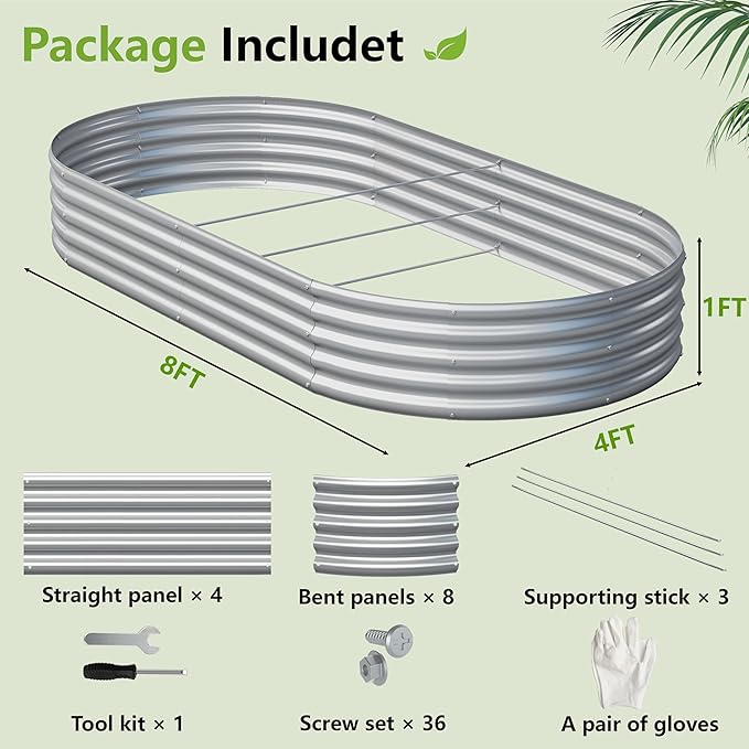 2PCS 8x4x1ft Galvanized Metal Raised Garden Bed Kit, Outdoor Planter Box - Image 2