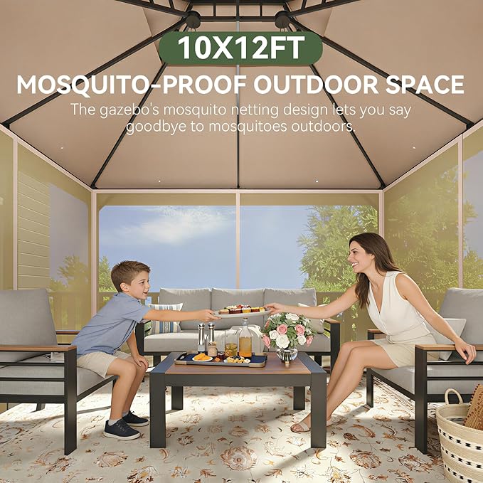 Aoxun Outdoor Gazebo for Patio 10x12 Metal Frame Canopy - Image 3