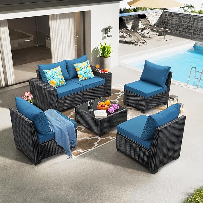 Jing's Villa 6-Piece Patio Furniture Set, All-Weather Outdoor Wicker Sectional - Image 9