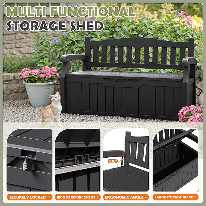 Homall 75 Gallon Outdoor Storage Benches Lockable Deck Box - Image 6