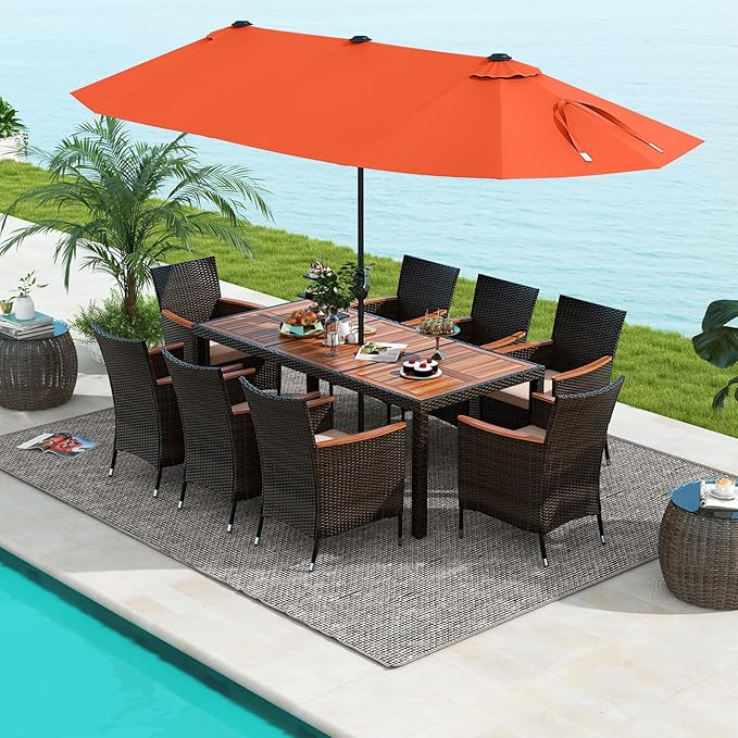 Tangkula 11 Piece Rattan Outdoor Dining Set by TANGKULA