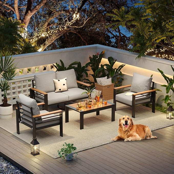 Aoxun Aluminum Patio Furniture Set 4 Seats, Oversized Outdoor Sectional - Image 9