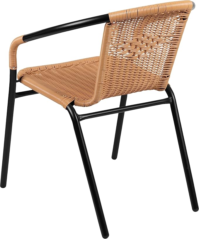 Flash Furniture Lila 2 Pack Beige Rattan Indoor-Outdoor Restaurant Stack Chair - Image 8