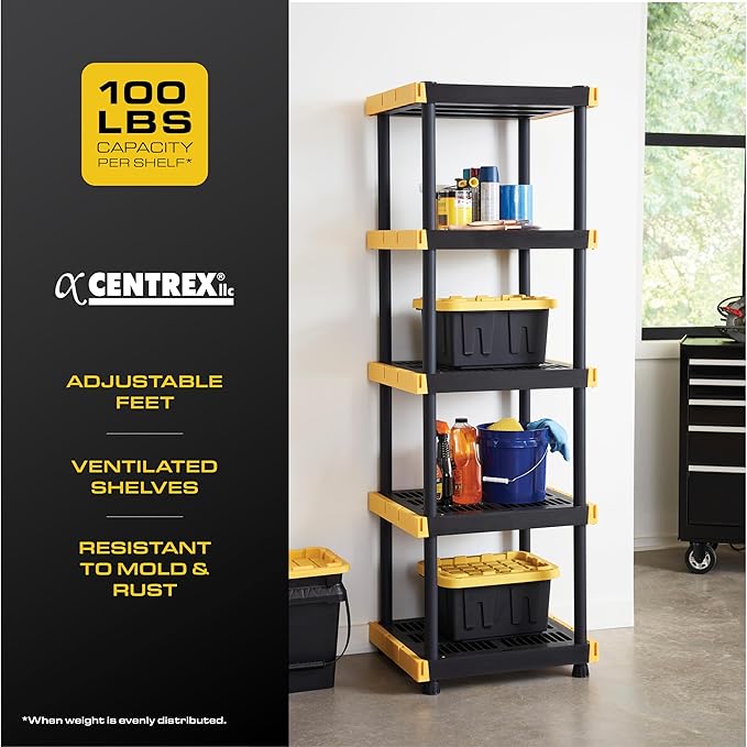 BLACK & YELLOW 5-Tier Heavy Duty Plastic Storage Shelving Unit, 5 Shelves - Image 4