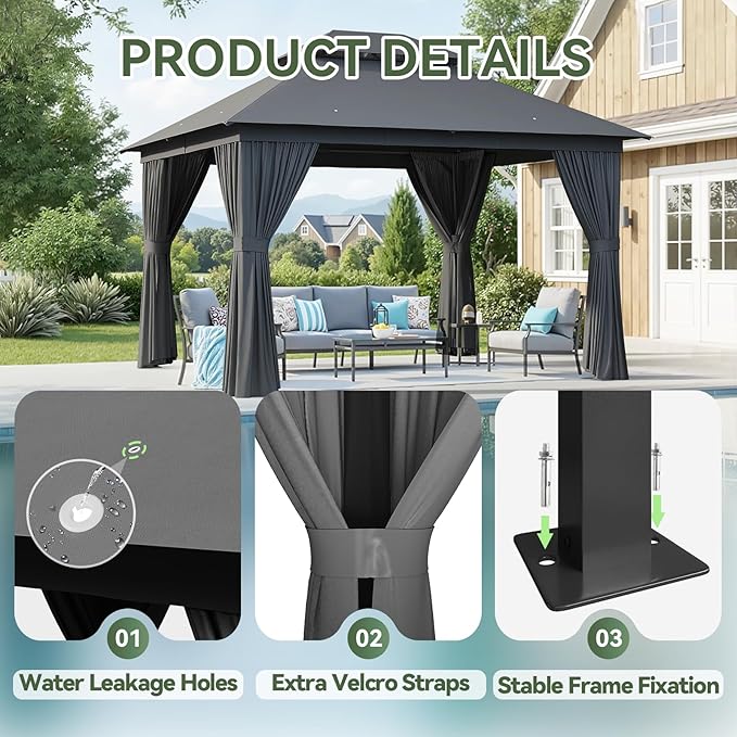 Aoxun Outdoor Gazebo for Patio 10x12, Metal Frame Canopy - Image 7