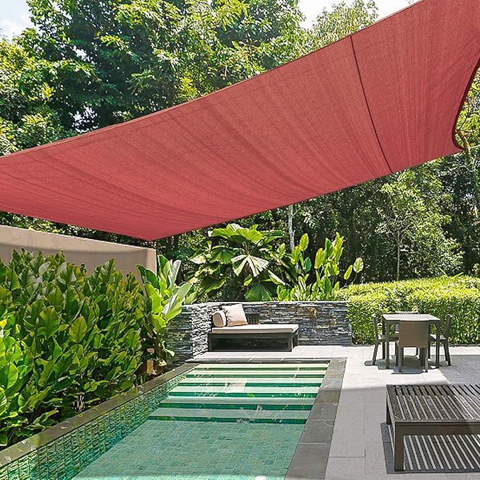 KANAGAWA Sun Shade Sail Curved 24'X24' Rust Red Rectangle Outdoor Shade Cover by KANAGAWA