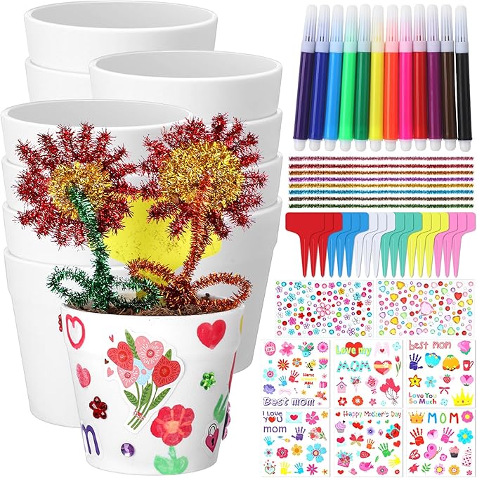 Funnymoom 48 Set Paintable Flower Pot Craft Kit DIY Spring Pots Craft by Funnymoom