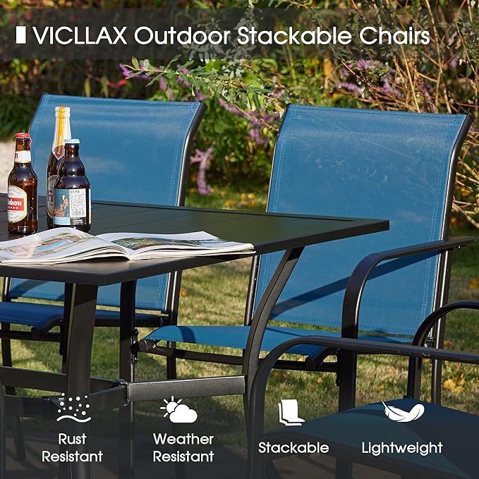 VICLLAX Patio Table and Chair Set of 8, All Weather Metal Round Outdoor Dining - Image 5