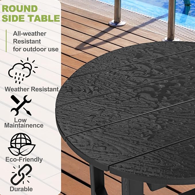 Y&M Outdoor Side Table, Waterproof Four-Legged Round Entryway End Table - Image 3