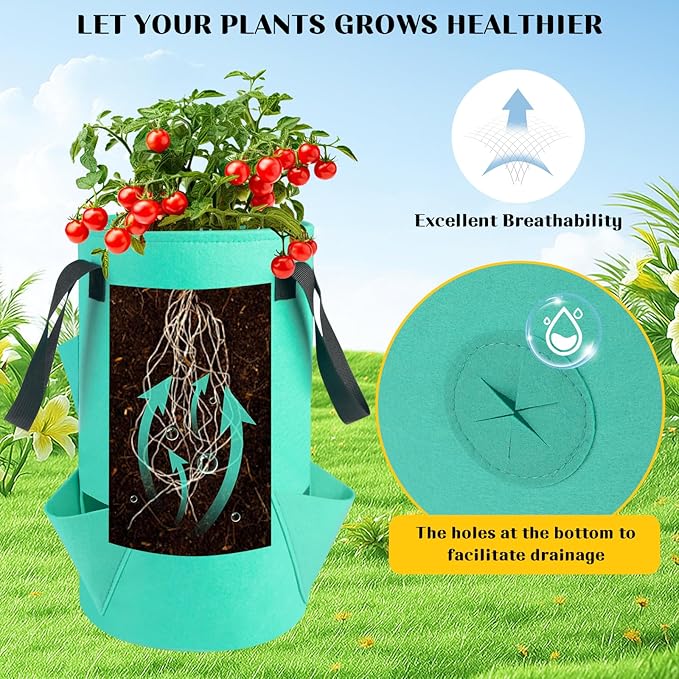 5 Pack Upside Down Strawberry Hanging Planter, 3 Gallon Tomato Hanging Grow Bags - Image 5