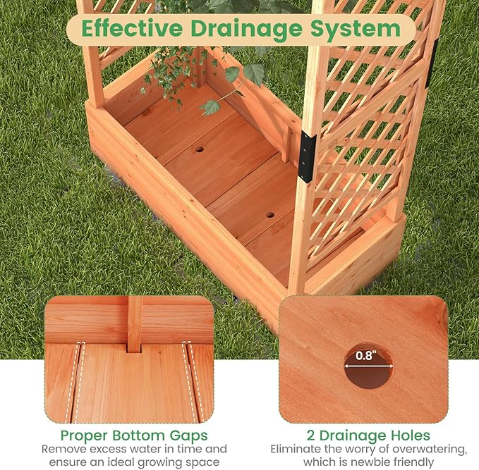 Giantex Raised Garden Bed with Trellis & Hanging Roof, Wood Planter Box with - Image 6