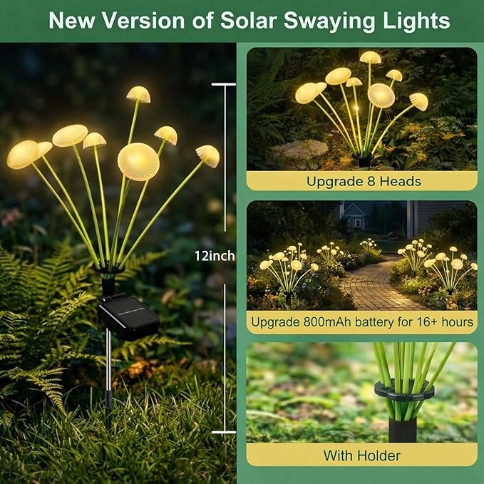 4 Pack 32LED Solar Garden Lights, 8 Lighting Modes Swaying Mushroom Lights - Image 2
