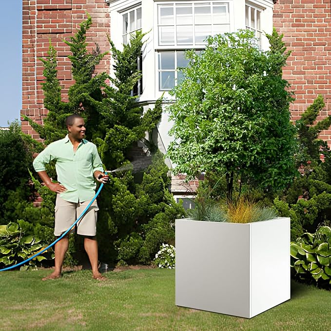 White Steel Planter Square Outdoor Planters Galvanized Steel Planter Box 26 - Image 3