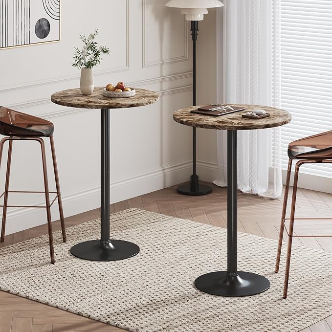 Flamaker Round Bistro Pub Table Modern Style Metal Base MDF Top Cocktail Bar - Image 8