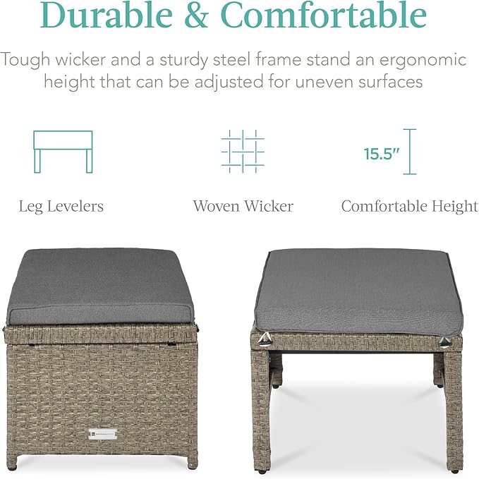 Best Choice Products Set of 2 Wicker Ottomans, Additional Seating, Side Table - Image 2