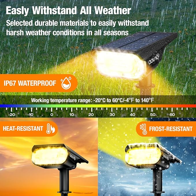 4 Pack Solar Spot Lights Outdoor 1000 Lumens, 64 LEDs IP67 Waterproof Landscape - Image 4