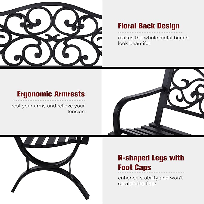 Sophia & William 50" Outdoor Garden Bench Patio Park Bench, Cast Iron Metal - Image 4