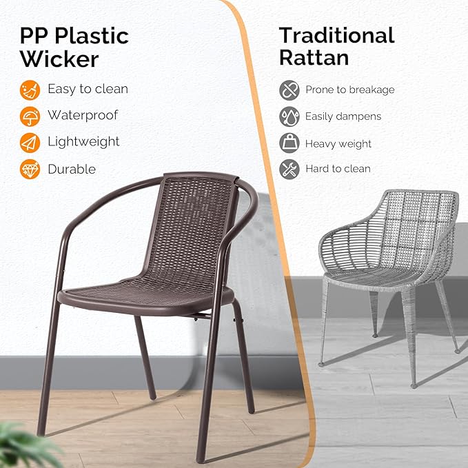 VINGLI PE Rattan Outdoor Dining Chairs Set of 2, Plastic Stackable Patio Chairs - Image 6