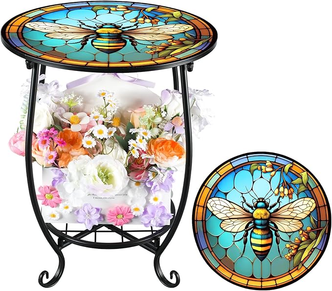 Outdoor Side Table Round Small Mosaic Patio Accent Indoor End Plant Coffee Tea by Cinnvoice